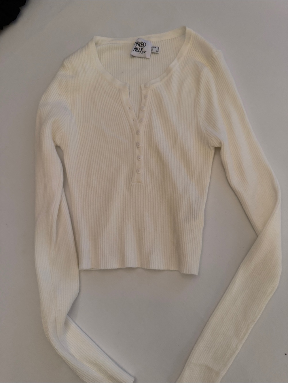 PRincess Polly Off White Ribbed Henley Long Sleeve Top cropped -sz small/4